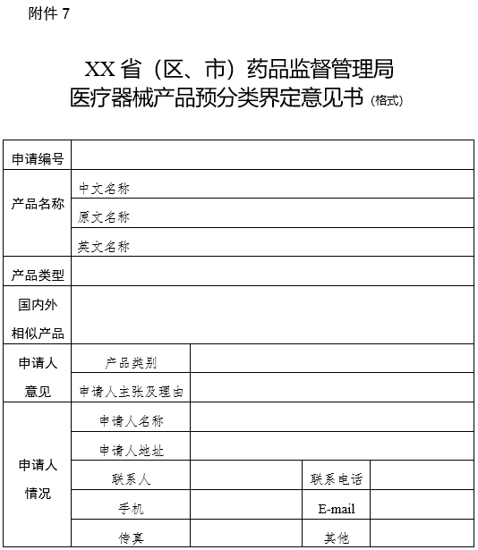 XX?。▍^(qū)、市）藥品監(jiān)督管理局醫(yī)療器械產品預分類界定意見書（格式）（2024年第59號）(圖1)